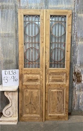 Antique French Double Doors (43.5x96) Wood Iron Doors, European Doors D138