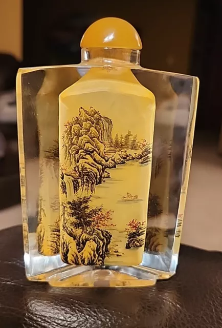 Vintage Antique Chinese Inside Reverse Hand Painted Glass Perfume Snuff Bottle