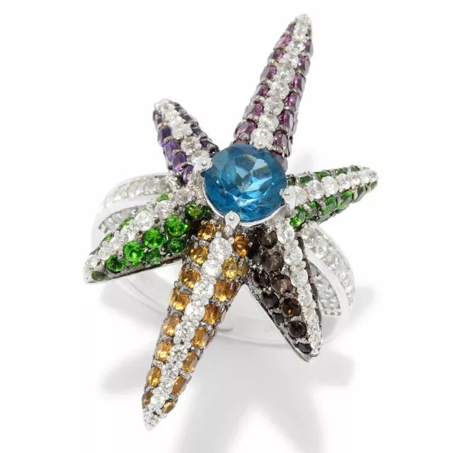 Meher's Jewelry Sterling Silver 3.76ctw Multi Gemstone Starburst Ring