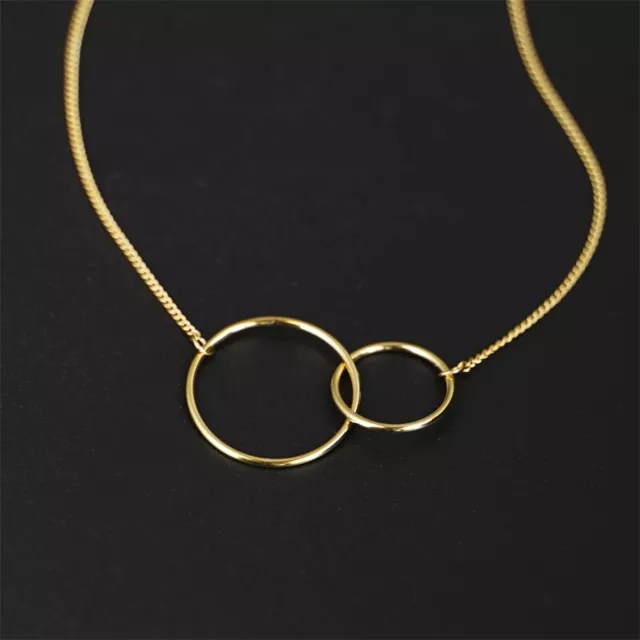 18K Gold on Sterling Silver 18mm 13mm Linked Circles Eternity Infinity Necklace 2