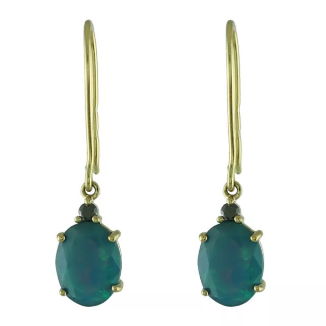Ethiopian Opal Gemstone Drop/Dangle Blue Earrings 14k Yellow Gold Indian Jewelry