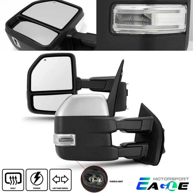 For 15-18 Ford F150 Power Heated LED Turn Signal Puddle Chrome Towing Mirrors