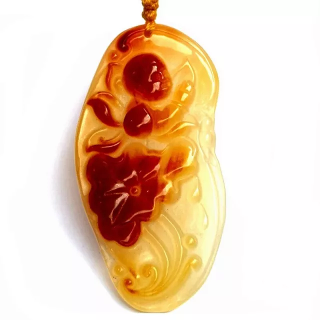 100% Natural Hand-carved Chinese Jade Necklace Amulet Pendant  Lotus Leaf Boy