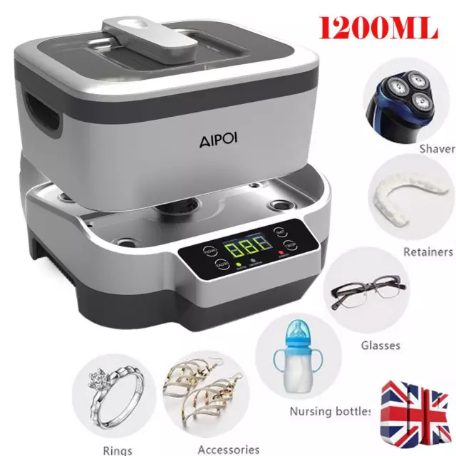 Digital Ultrasonic Cleaner Ultra Sonic Bath Jewellery Cleaning Tank Timer 1200ml