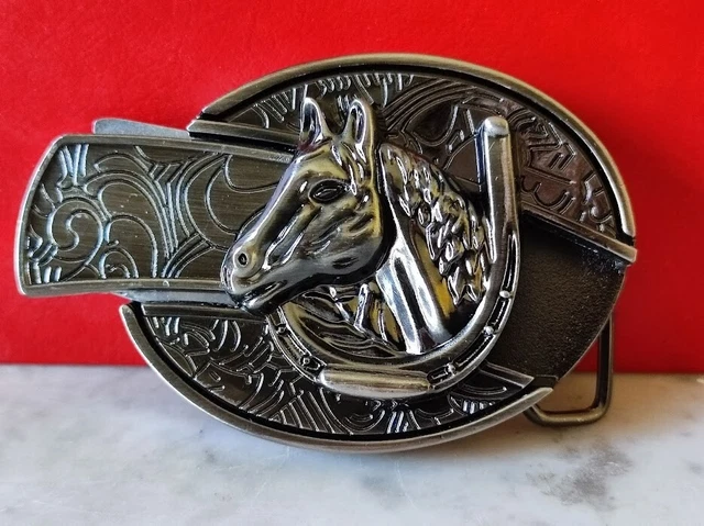 Boucle De Ceinture Western En étain - Motif Tête De Cheval Et Parchemins - Style USA - Pour Homme