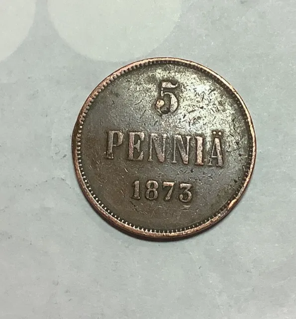 1873 Finland 5 Pennia Copper Coin