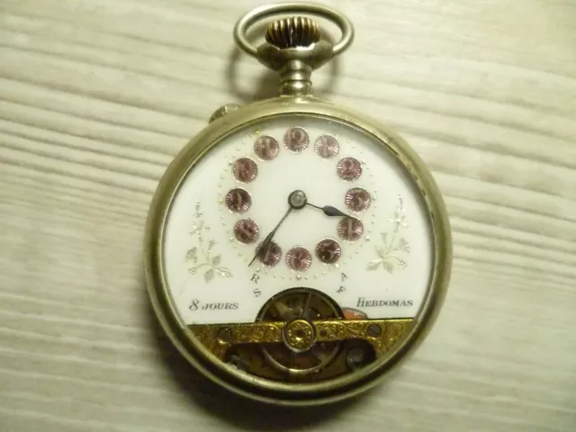 Hebdomas 8 Days, antik Schweizer Uhr Taschenuhr Sammleruhr-- Welle gebrochen