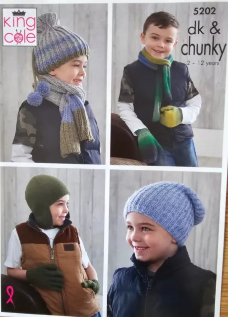 Knitting Pattern for Children's Accessories in DK  & Chunky Wool King Cole 5202