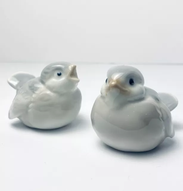 Vintage Otagiri Baby Bird Figurine Set 2 Porcelain Ceramic Grey Chick Japan MCM