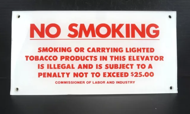 No Smoking IN Elevator Signe / Pénalité Par Law - 10.8cm x 8 1/2 X 0.3cm (Neuf)