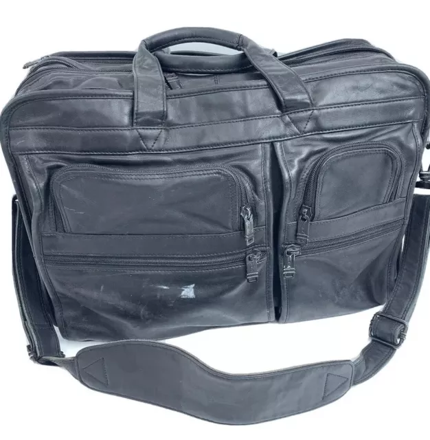Vintage TUMI Executive Messenger Bag Soft Leather Laptop Briefcase Black EXPANDS