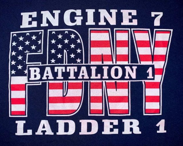 FDNY Fire Department New York  City NYC T-Shirt Sz L Engine 7 Ladder 1 Manhattan