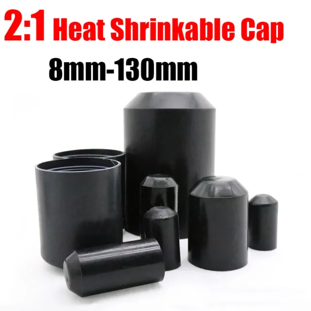 2:1 Heatshrink Heat Shrink End Cap Glue-Lined Tube Black Tubing Wrap 8mm-130mm