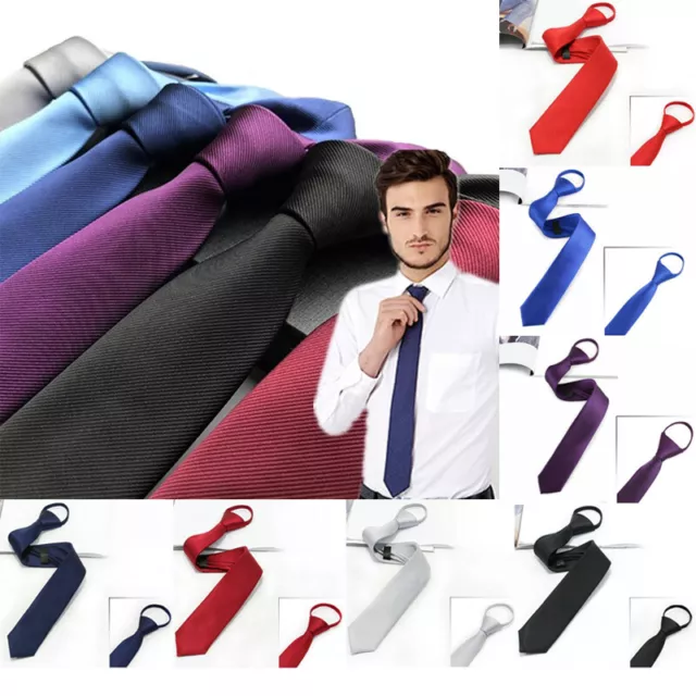 Men Line Tie Narrow Necktie Pre-tied Suits Zipper Ties Business Wedding Party