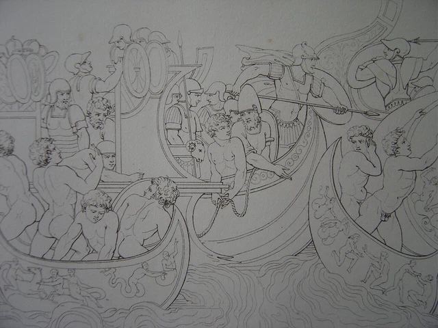 ENGRAVING OF THE Naval Battle of Actium Cleopatra Antoine Raphael d ...