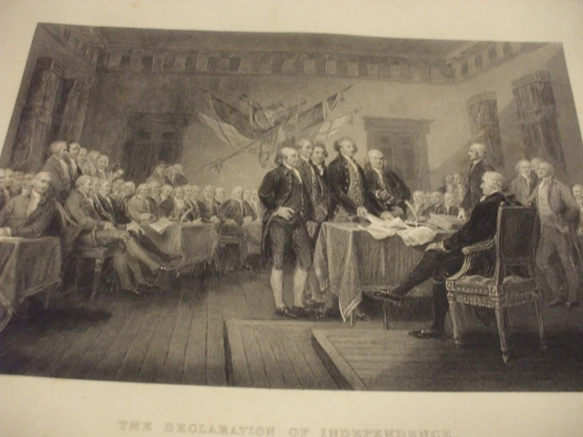 RARE - GENUINE 19th CENTURY ENGRAVING OF   ' THE DECLARATION OF INDEPENDENCE '