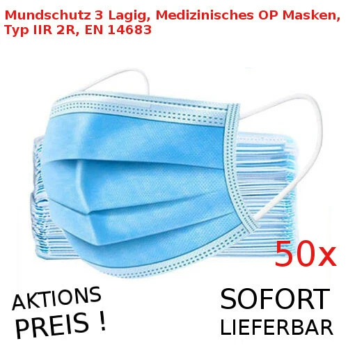 100x Schwarze OP-Masken Typ IIR - 3-lagig Mit 98% BFE Schutz