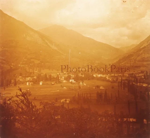 Village Montagne France c1925 Photo Plaque de verre Stereo Vintage V17T15n