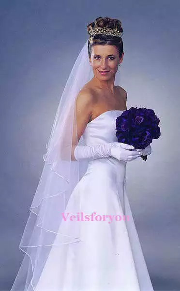 Chapel Length 2 Layers Long Satin Edge Wedding Veil Scattered  With *Diamontes*