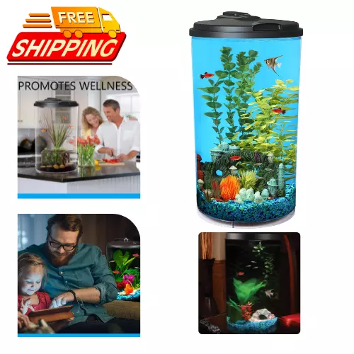 Plastic 6-Gallon AquaView 360 Aquarium Kit For Tropical Fish Betta Fish With LED