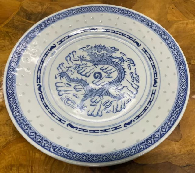 Chinese Dragon Blue And White Plate Oriental Asian