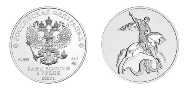 3 Roubles 2023 Russia Saint George The Victorious Silver Unc Investment New 2