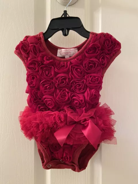Popatu Ribbon Rosette Flower Bodysuit One Piece Tutu Girls Size 3-6 Months