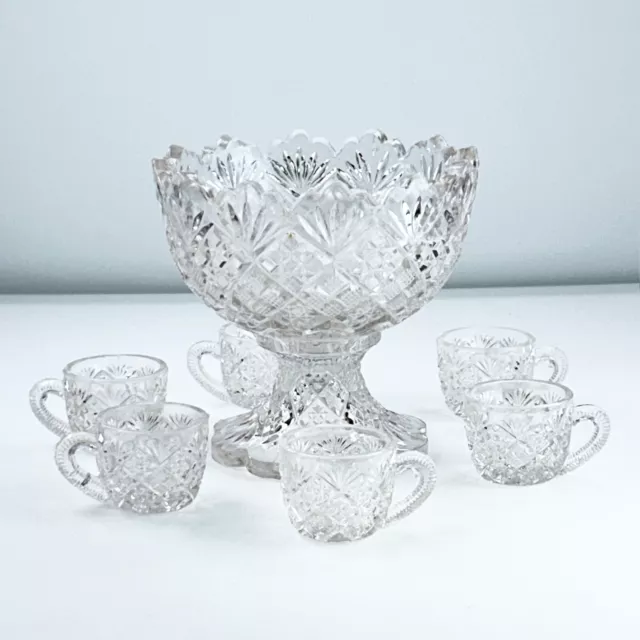 7-pc Mini Punch Eggnog Set Westmoreland Thumbelina Diamond & Sunburst 2"x1"