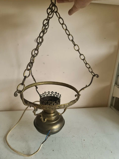 Old Victorian Style Brass No Shade Chandelier Light Candelabra Hanging Fixture