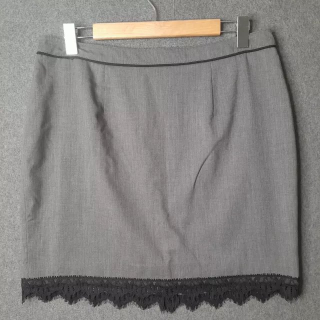 TOKITO CITY Womens pencil skirt Size 14 mid grey business work lace hem lined
