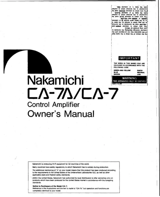 Bedienungsanleitung-Operating Instructions pour Nakamichi CA-7