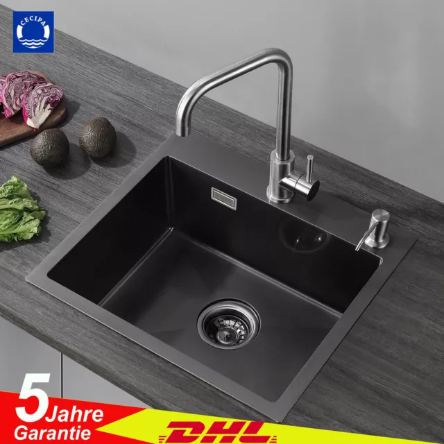Edelstahl Einbauspüle Küchenspüle Edelstahlspüle Spülbecken 50*45CM Anthrazit