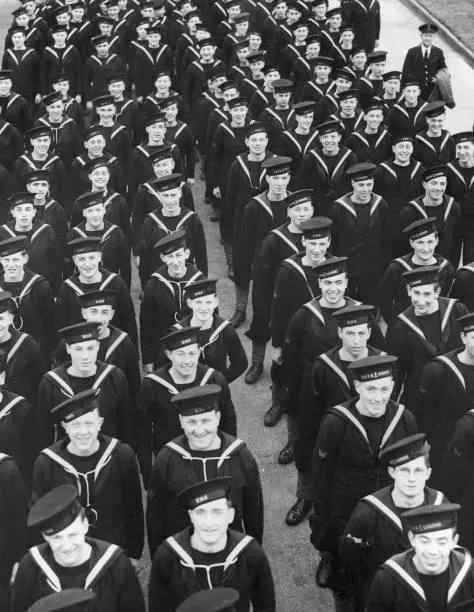 Recruits to the Royal Navy on parade at HMS Royal Arthur, a - 1940 Old Photo 1