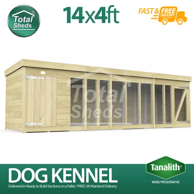 Dog Kennel & Run 14ft x 4ft Fully Pressure Treated Tanalised Timber Free Deliver