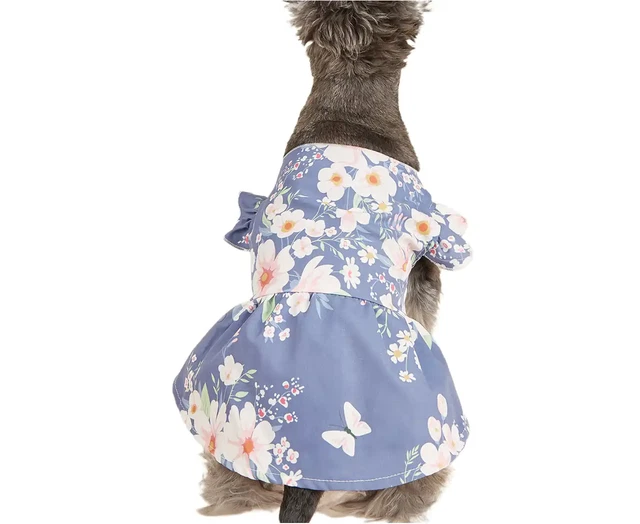 Pet Dress Floral Pattern Press Button Delicate Printing Pet Vest Puppy Pleate...