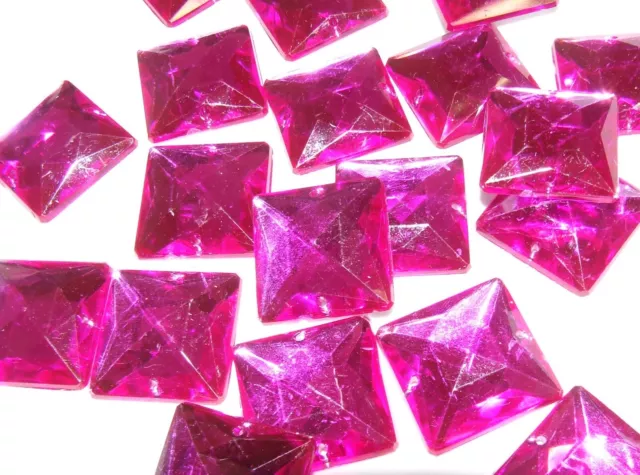 Hot Pink Square Beads Acrylic Rhinestone Gem 20x20 mm Silver Flat Back Sew On