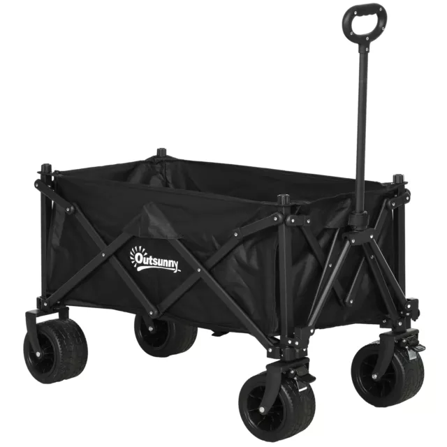 Outsunny Foldable Garden Cart, Outdoor Utility Wagon with Carry Bag, Black