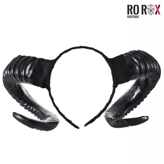 Gothic Satanic Ram Horns Headband - Black Devil Horns Halloween Party Accessory