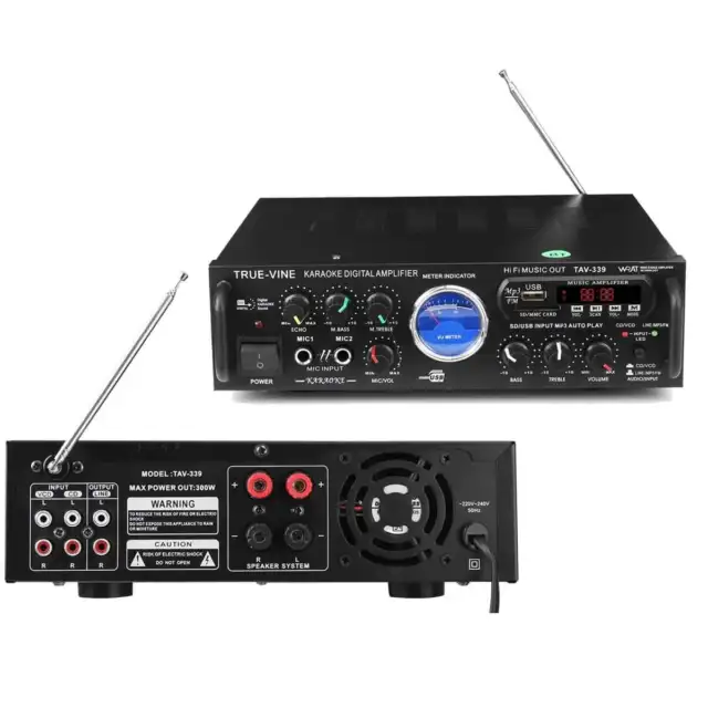 Amplificatore Audio Bluetooth 2 Canali Stereo Karaoke Mp3 Radio Fm Hi-Fi Usb Aux 3
