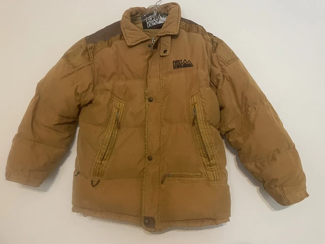 First Down Puffer Jacket Mens M Brown Leather Trim Duck Down Puff coat Read