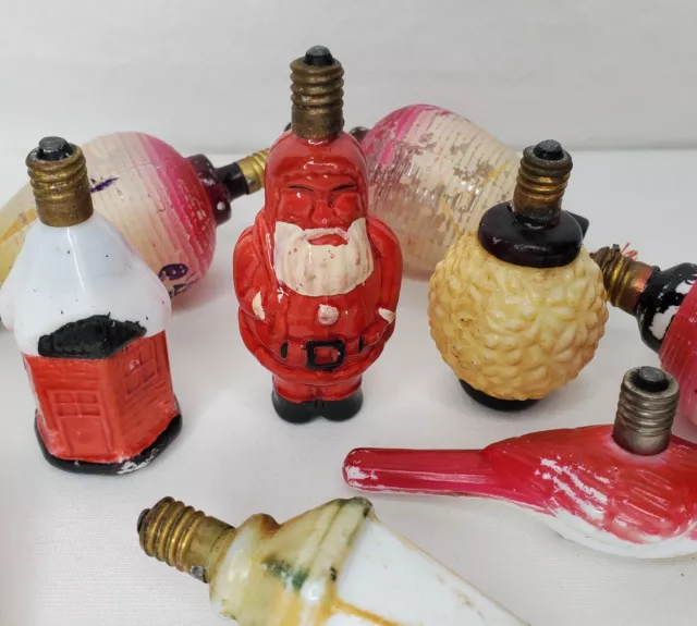 Vtg Figural Christmas Light Bulbs Milk Glass Santa Party Lanterns Bird 9 Japan