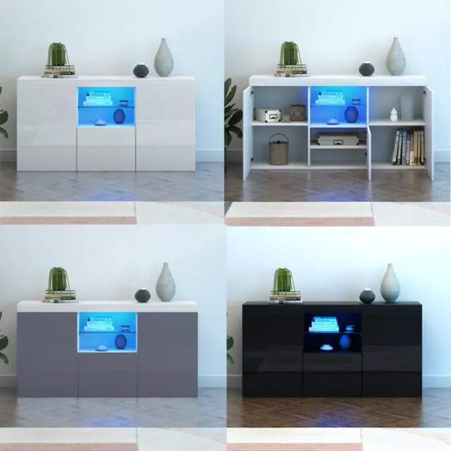 TV Stand Cabinet Sideboard Storage Cupboard High Gloss 3 Doors with LED Light UK