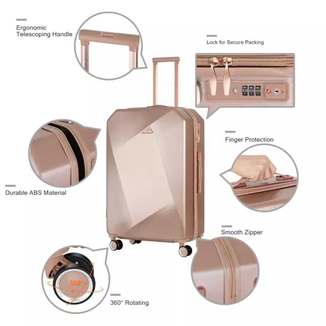 Luggage 2 Piece Set Suitcase Spinner Hardshell Lightweight TSA Lock ,Rose Gold 2