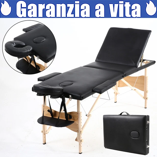 Lettino portatile da massaggio a 3 zone richiudibile lettini da massaggio Nero