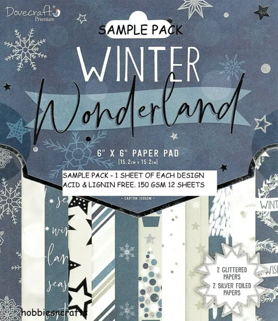 Winter Wunderland Dovecraft 6 x 6 Weihnachten Papier Muster Packung - 12 Blätter