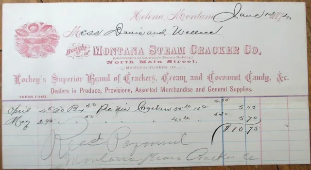 Helena, MT 1874 Letterhead: Steam Cracker Co., Candy - Montana Mont