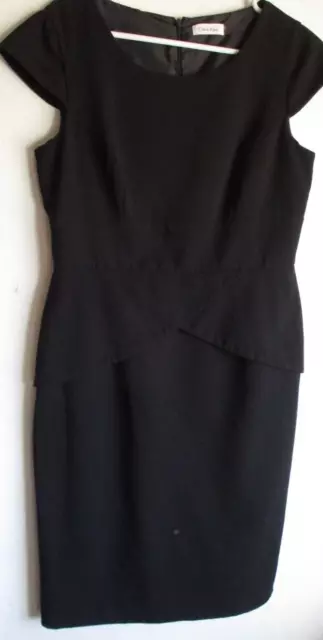 Calvin Klein Little Black Dress LBD 10 sheath Peplum Cap Sleeve fitted lined