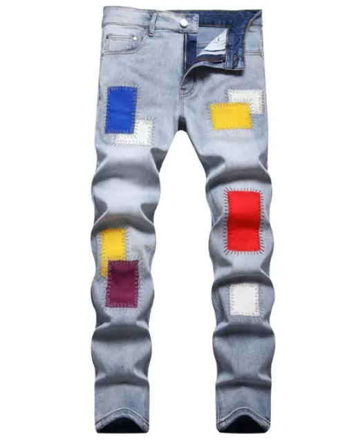 Mens Trousers Denim Pants Casual Stretch Slim Fit Ripped Distressed Skinny Jeans