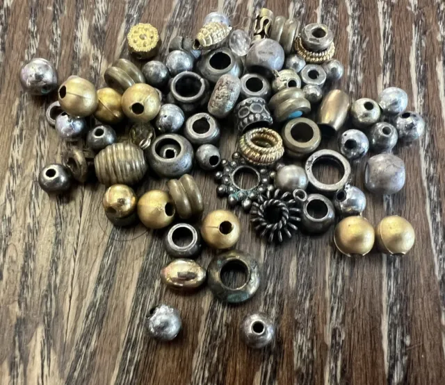 Vintage Assorted Shaped Gold Silver Plated Brass Mix Metal Bead Lot