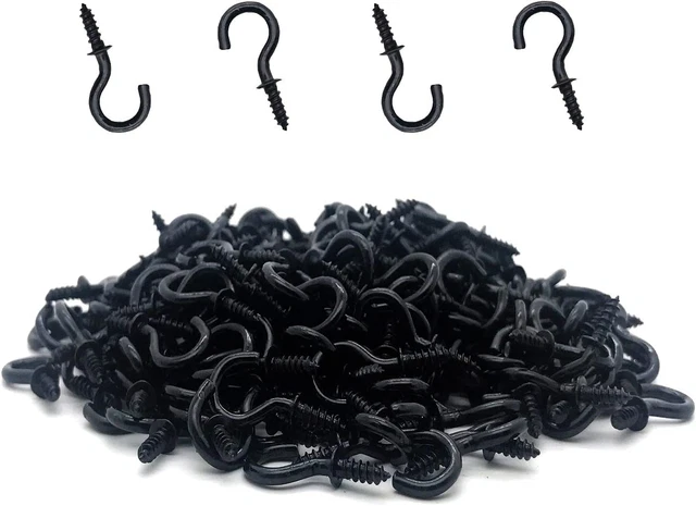 120 Pcs 1/2 Inch Screw-In Hooks Nickel Plated Metal Cup Hooks, Ceiling Hooks Bla